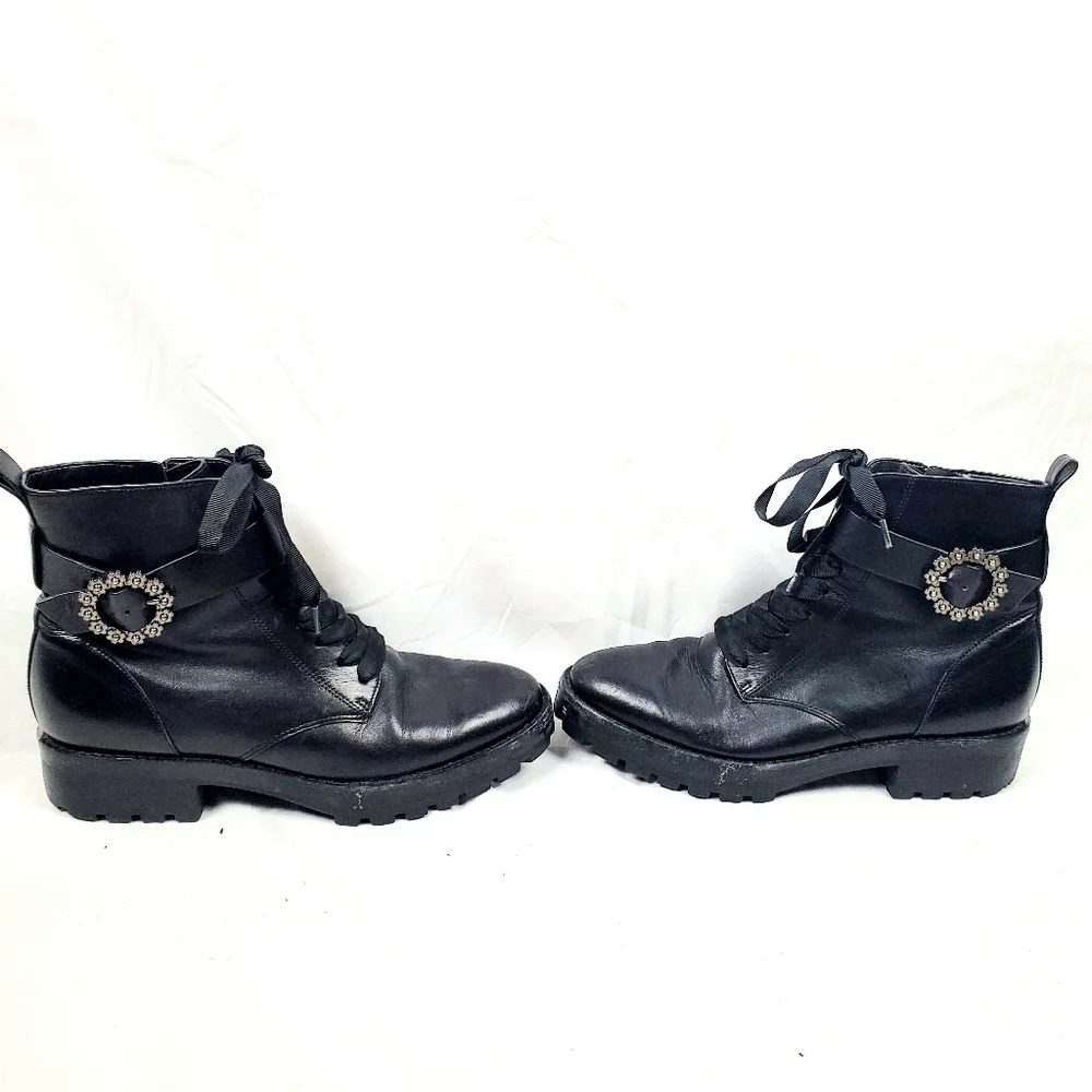 Michael‎ Kors Ryder Black Leather Ankle Boot With Buckle
